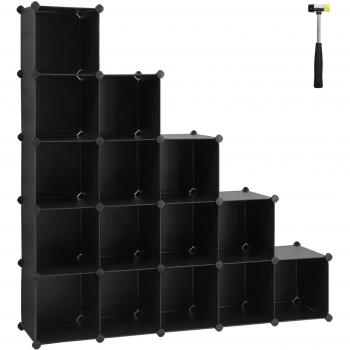 Sistema de Estantería Modular de 16 Cubos, Negro / 123 x 31 x 123 cm