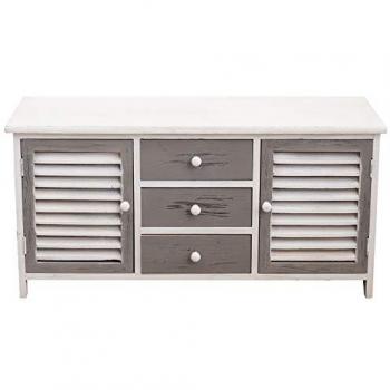 Aparador bajo Mobili Rebecca con 3 cajones y 2 puertas en madera blanco y gris, dimensiones 44x90x34
