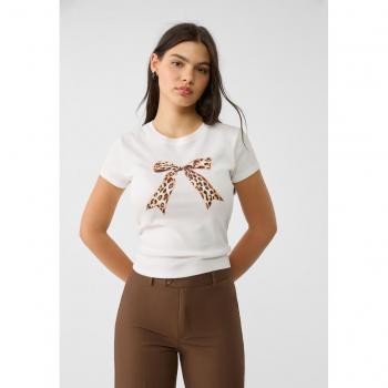 Leopard Print Bow T-Shirt Ecru L