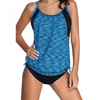 Ocean Plus Mujer Tankini de Malla Acolchada y Colorida con Calzoncillos Bikini Conjunto de Rayas Traje de Baño de Dos Piezas Ropa de Playa
