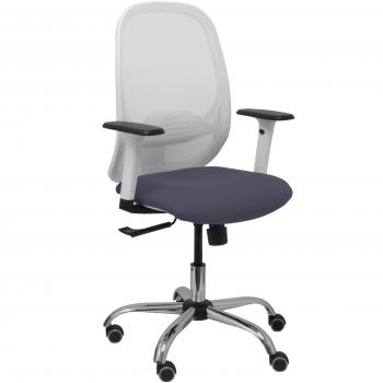 Silla de Oficina Cilanco Malla Blanca Asiento Bali Gris Oscuro Brazo Regulable Base Cromada Ruedas para Parqué