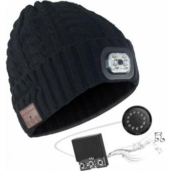 Gorro de Invierno con Auriculares Bluetooth, Micrófono y LED - Boina Tejida de Terciopelo Plus