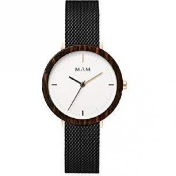Reloj MAM mujer madera con malla milanesa acero negro.680