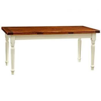 Mesa Extensible de Madera Maciza de Tilo con Acabado Blanco Antiguo y Superficie en Nuez 180x90x80 cm