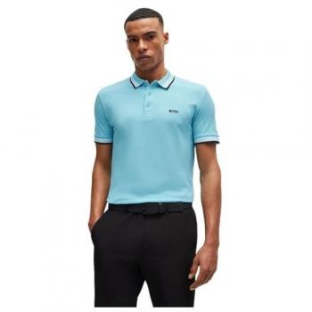 Boss Men's Paddy Short Sleeve Polo Shirt - Aqua Blue, Casual Cotton, Size XL