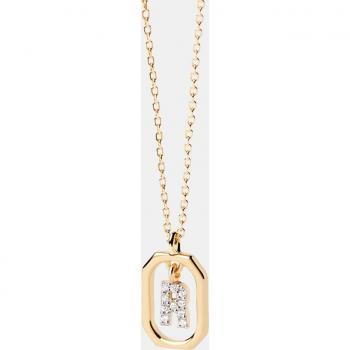 Collar Letra R Plata Baño oro 18kt y circonitas