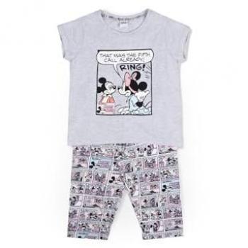 Pijama Corto para Niña Mickey Comic Gris - Algodón Suave, Estampado con Glitter, Pantalón Pirata Ajustable, Talla 8