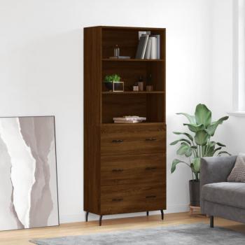 Aparador alto de madera contrachapada marrón roble 69,5x34x180 cm vidaXL