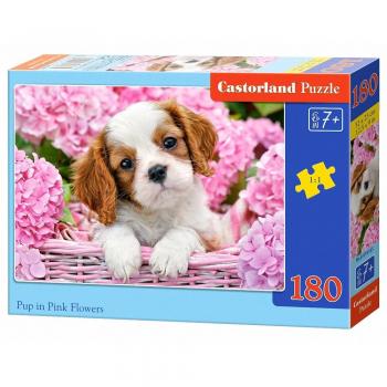 Puzzle 180 Piezas Cachorro en Flores Rosas Castorland