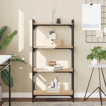 Librería de 4 estantes de madera de ingeniería 60x30x120 cm en colores Negro, Roble Sonoma y Roble ahumado, mueble de almacenaje para oficina, estudio y dormitorio