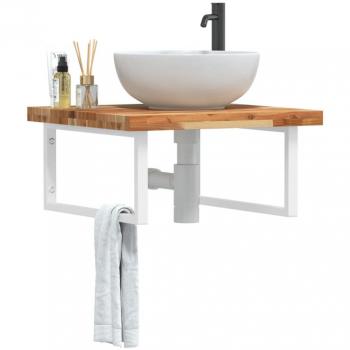 Estante de lavabo de pared de acero y madera maciza de acacia marrón vidaXL