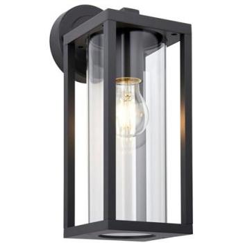 Aplique moderno Hamden de aluminio y vidrio negro, con difusor de vidrio transparente texturizado, 1 bombilla, dimensiones de 19.5 cm, clasificación IP44