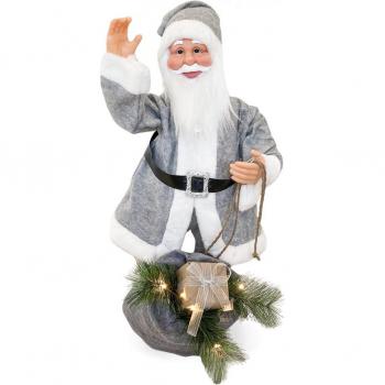 Papá Noel vestido Gris 80cm Decoración Navidad con música, luces y movimiento