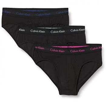 Calvin Klein Men's Cotton Stretch 3 Pack Hip Briefs - Black / Silver / Pink / Blue, Size: S