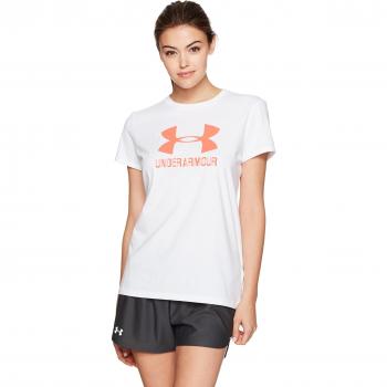 Under Armour Sportstyle tripulación de manga corta de la mujer, mujer, color blanco, tamaño L