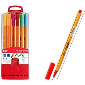 Set de Rotuladores Punta Fina 12 Unidades, Colores Variados, Ideal para Dibujo y Escritura, Trazo 0.4mm