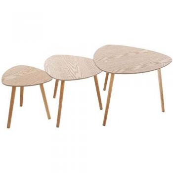 Pack 3 Mesas Auxiliares de Diseño Nórdico - Tablero de Madera MDF y Patas de Roble Natural
