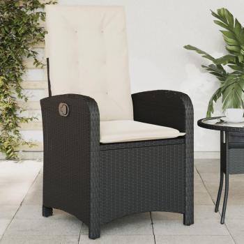 Adjustable Reclining Garden Chair with Cushions - Black Poly Rattan