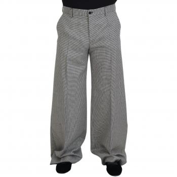 Dolce & Gabbana Black White Checked Wide Trouser Pants for Men, Size IT48 | M