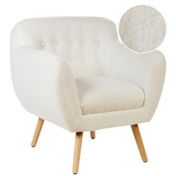 Sillón moderno de mediados de siglo con respaldo bajo tapizado en bouclé blanco Melby