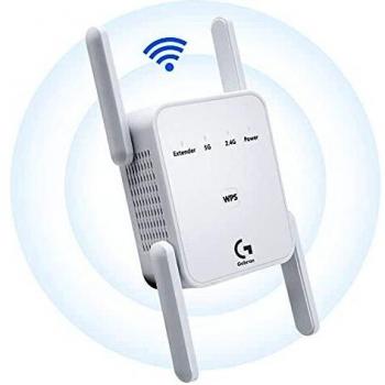 Repetidor WiFi 1200Mbps,Amplificador Señal WiFi Banda Dual 2.4GHz y 5GHz Extensor de Red WiFi,con puerto Ethernet, WPS, Modo AP/repetidor/enrutador/cliente, compatible con todos los enrutadores