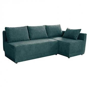 Sofá rinconero Columbus 149, turquesa, con función de descanso y caja de ropa de cama, dimensiones 210 x 85 x 135 cm