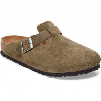 Birkenstock Boston Mixed Leather Clogs for Men - Size 41, Olive Green