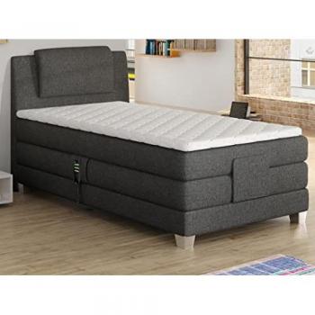 Boxspring con cabecero de cama + somieres eléctricos de relax + colchón + cubrecolchón Castel - 100x200 cm - Tela gris claro