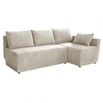 Sofá Rinconero Columbus 149 con Función de Descanso y Caja de Ropa de Cama, Dimensiones 210 x 85 x 135 cm, Color Marrón Claro