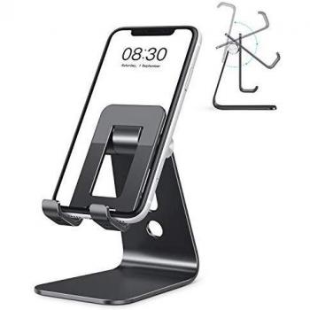 OMOTON Soporte Móvil Mesa, Multiángulo Soporte Teléfono de Aluminio, Base Móvil Ajustable para iPhone 12 Mini 12 Pro MAX SE 11 Xiaomi Redmi 9S 8Pro Samsung Huawei Goole Pixel y Más Smartphones-Negro