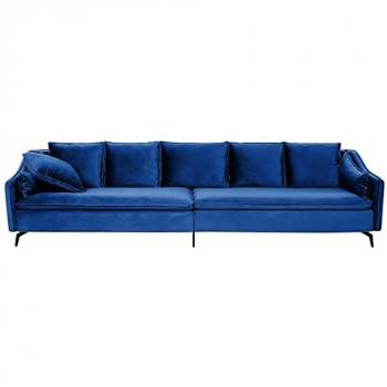Sofá de 4 plazas en terciopelo azul marino con cojines extra estilo moderno y glamour Aure