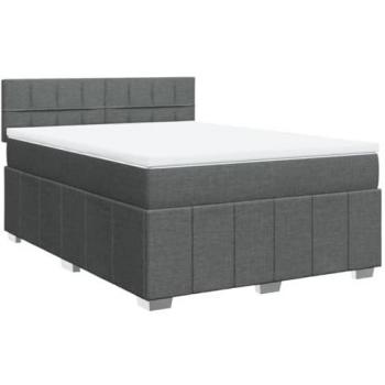 Cama box spring con colchón de tela gris oscuro 140x200 cm