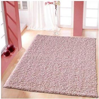 Alfombra Shaggy Rectangular 80x150 de Pelo Largo Tejida Rosa Claro con Motivos Lisos