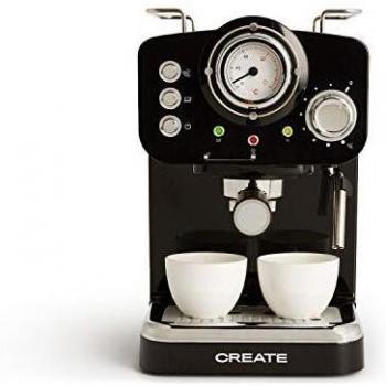 IKOHS THERA Retro - Cafetera Express para Espresso y Cappucino, 1100W, 15 Bares, Vaporizador Orientable, Capacidad 1.25l, Café Molido y Monodosis, con Doble Salida