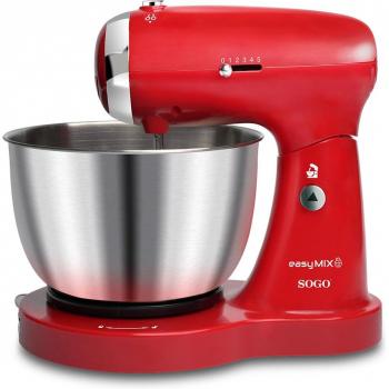 Robot de Cocina Sogo EasyMix 3 en 1 Amasadora, Mezcladora y Batidora, 350W, Capacidad de 3.2 Litros, Color Rojo