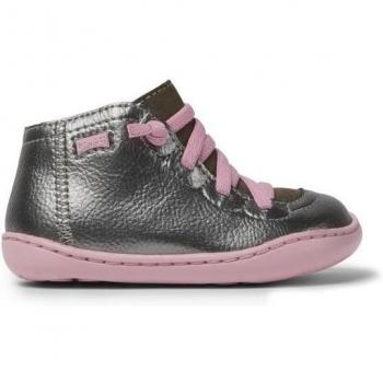 Botines de bebé niña en gris metalizado con cordones a contraste