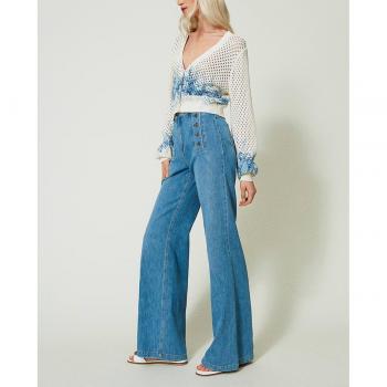 TWINSET Stone Washed Wide Jeans for Women - Size: 28 - Blue