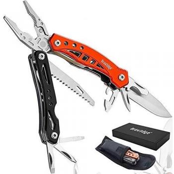Bravedge Alicates Multiherramienta, Herramienta portátil de usos múltiples, Alicates plegables de acero inoxidable con cuchillo, sierra, funda de nylon, Ideal para acampar, supervivencia, bricolaje