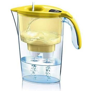 Jarra para filtrar el agua del grifo y mejorar su sabor- Laica STREAM LINE J31-AA color amarillo capacidad 2,3 litros, incluye 1 filtro bi-flux que reduce la cal y el cloro y dura 150 litros o 1 mes.