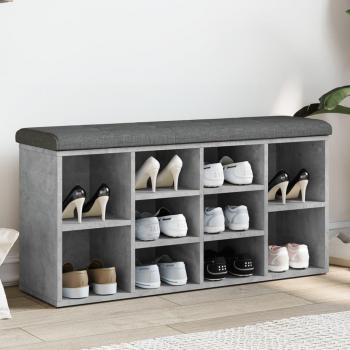Banco Zapatero Hermes 10 Módulos con Asiento Acolchado Gris, dimensiones 50x102x32 cm, fabricado en hormigón gris y madera multicapa