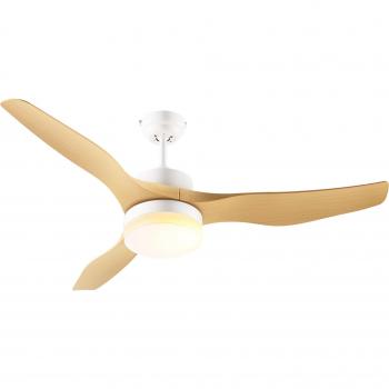 HOMCOM Ventilador de Techo con Motor DC 20,5W, Diámetro 132 cm, Luz LED Ajustable de 3 Niveles, Mando a Distancia, 3 Aspas Reversibles