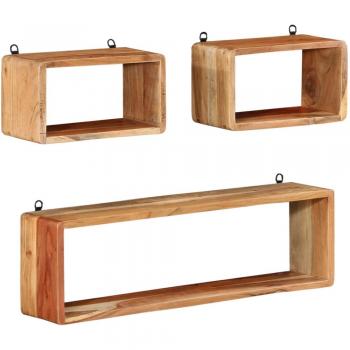 vidaXL 3 Piece Wall Cube Shelf Set Solid Acacia Wood