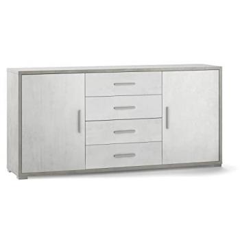 Aparador moderno de cemento y óxido blanco con 2 puertas y 4 cajones, dimensiones 174x41x84 cm