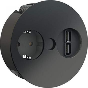 Bachmann 931.131 Twist Unidad de Toma de Corriente, Enchufe con Puesta a Tierra, 1x Cargador USB, Negro Mate
