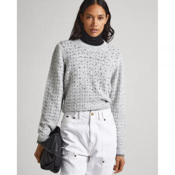 Jersey Pepe Jeans Mujer Emily Gris con Detalles Calados y Pedrería