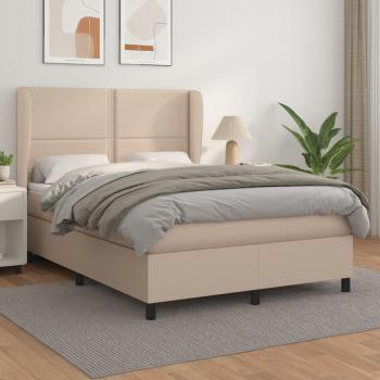 Cama Box Spring con Colchón de Cuero Sintético Capuchino 140x190cm