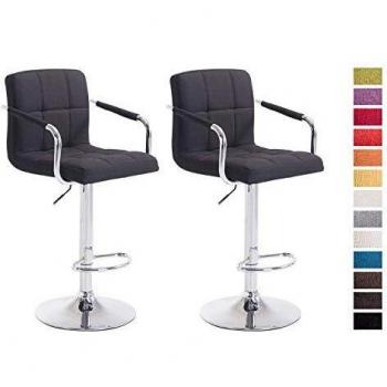 Set de 2 Taburetes Giratorios y Regulables Lucy V2 en Tela Negra con Base Cromada