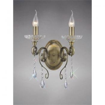 Aplique Libra - Lámpara de pared con interruptor, 2 bombillas, latón antiguo y cristal