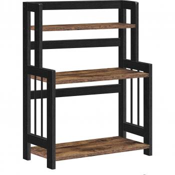 Especiero de 3 niveles en bambú, marrón rústico y negro, para encimera, organizador de escritorio, apto para cocina, comedor y oficina