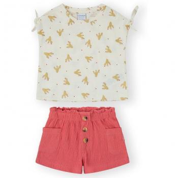 Conjunto de bebé niña con camiseta estampada y short con botones decorativos